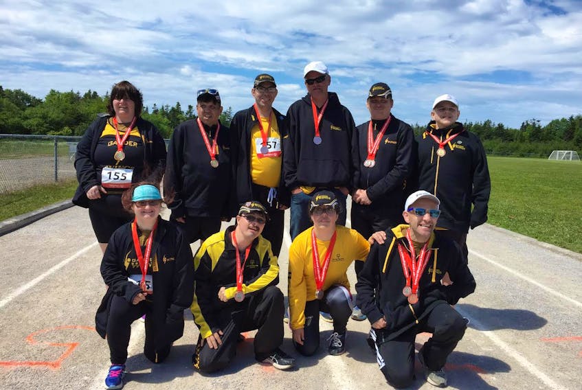 Ten athletes from the Gander Wings Special Olympics Club took part in the Special Olympics Newfoundland and Labrador Athletics Championships, hosted by the Bay St. George Club. Pictured front row, left to right, Sarah Bursey, Kyle Murray, Floressa Harris, Johnny Philpott; back, Erica Organ, Mike Austin, Jamie Steele, Adam Hodder, Michael Harris and Paul Nichol-Burt.