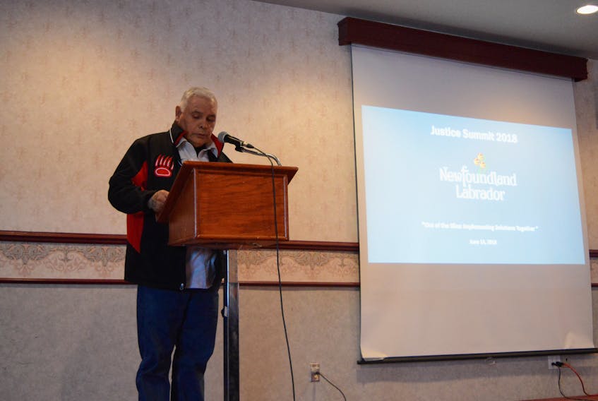Miawpukek First Nation Chief Mi'sel Joe of Conne River delivered an opening prayer during the summit on criminal justice in Gander.