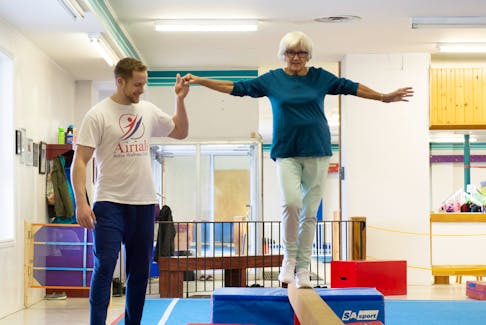 The second component of the class take place in the main area of the gym where an obstacle course which include walking on a balance help participants to be confident in their balance.