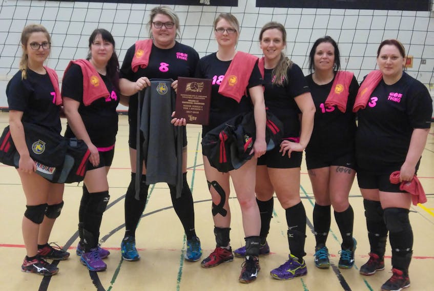 Musgrave Harbour-based volleyball team Shore Thing won the Senior Female C – Tier 1 NLVA Molson Senior Provincial championship in Lewisporte recently. The Shore Thing team, from left: Lacey Abbott, Siobhan Mouland, Janine Chaulk, Patti Mouland, Crystal Harvey, Jeannelle Bowne and Lorie Goodyear. Missing: Alison Pardy
