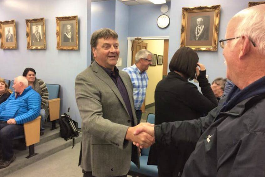 Percy Farwell was met with congratulations as he entered the Gander Town Hall as mayor-elect after winning the Sept. 2017 municipal election.