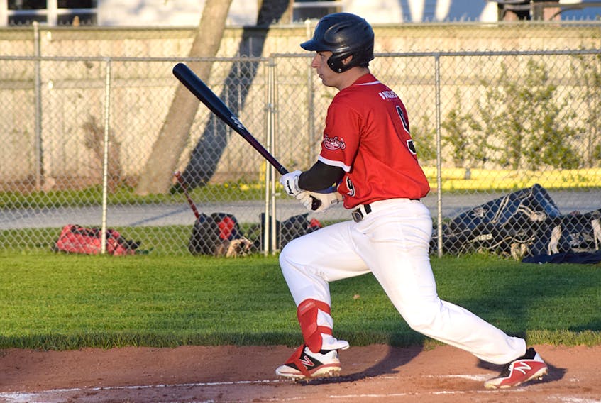 Justin Morton takes a swing during Friday night NSSBL action at the TAAC Grounds. Morton had a two-run single in the third as the Bearcats scored four and took a 4-1 lead, but the Kentville Wildcats came back to take a 10-5 decision.
