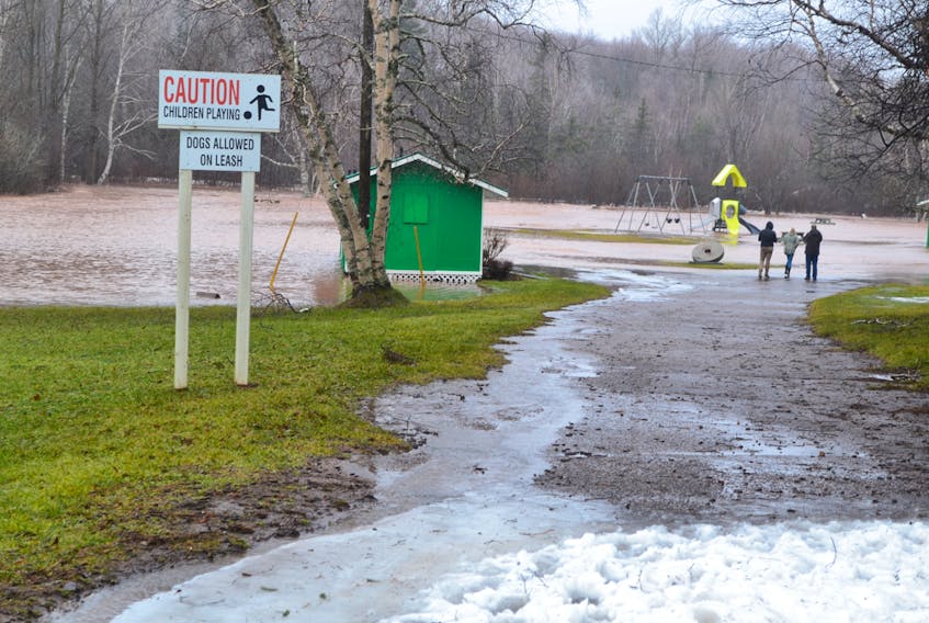 Water from melting snow and ice along with freezing rain causes water to flood part of the Bloomfield Provincial Park in West Prince Saturday. ERIC MCCARTHY/JOURNAL PIONEER