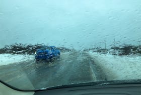 Driving conditions on the highway between Grand Bank and Marystown were treacherous this morning after snow turned to rain. PAUL HERRIDGE/THE SOUTHERN GAZETTE