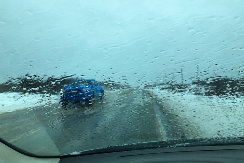 Driving conditions on the highway between Grand Bank and Marystown were treacherous this morning after snow turned to rain. PAUL HERRIDGE/THE SOUTHERN GAZETTE