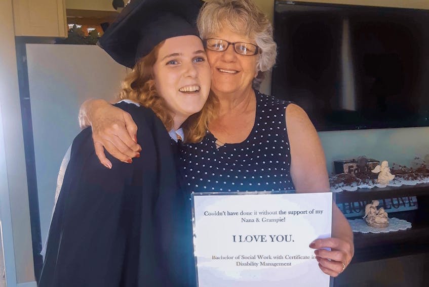 Dalhousie University student Breanna Ching recently surprised her grandparents, Valerie and Fred Seeton, when she showed up at their Truro doorstep dressed in a graduation gown.