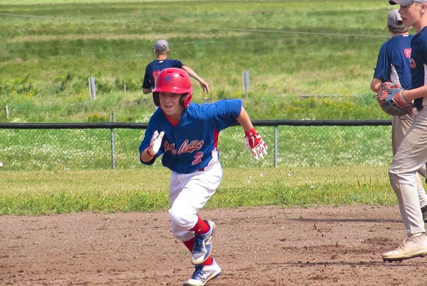 Kalen Burke of the Amherst Athletics takes off from second base in recent Bluenose Bantam AA League action against the Clark's Harbour Foggies. Amherst split the doubleheader with the Foggies. - Kim Casey photo