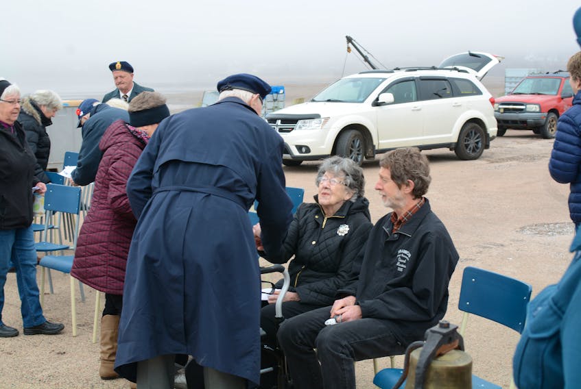 Many people stopped to shake the hand of 97-year-old Shirley Johnson following the Battle of the Atlantic commemoration ceremony in Parrsboro on May 5. Born and raised in Parrsboro, now living in Charlottetown, Johnson served as a dietician in the Second World War. Although she didn’t serve overseas, her husband, Robert Johnson, was a squadron leader who evaded capture after his plane was shot down over Burma on Jan. 14, 1945.