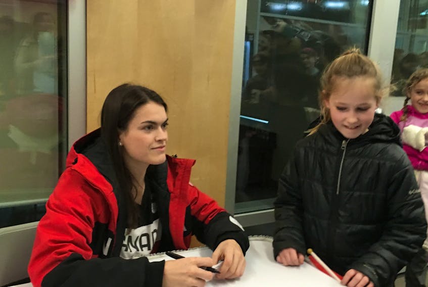 Silver medalist Blayre Turnbull greeted fans Tuesday at the Pictou County Wellness Centre.