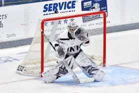 Ava Boutilier makes a save during a recent University of New Hampshire women's hockey game. Dave O’Brien/Special to The Guardian