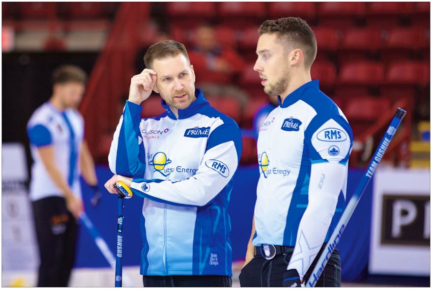 After finishing up play at the Boost National in Sault Ste. Marie, Ont., skip Brad Gushue (left) and his St. John’s rink, including second Brett Gallant (right), will spend the next week-and-a-half preparing for the Canadian Olympic Curling Trials in Ottawa.