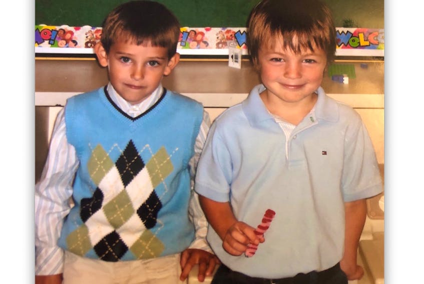 Charlottetown Islanders teammates Brett Budgell (left) and Greg Kehoe of St. John’s, shown in this photo from their preschool days, have been best friends for over a decade. — Submitted/Gina Budgell