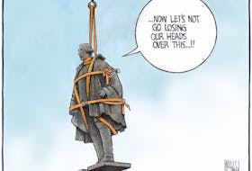 Bruce MacKinnon's Feb. 2, 2018 cartoon on the removal of Edward Cornwallis's statue in Halifax.