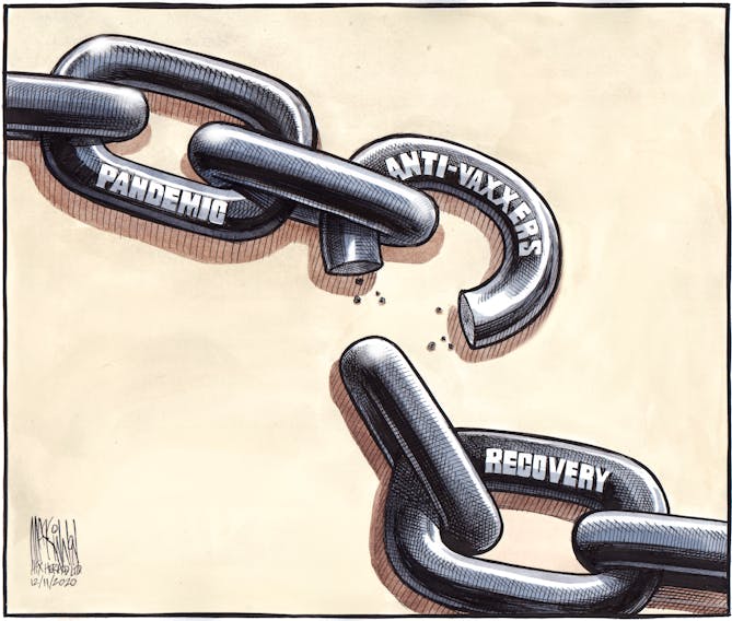 Bruce MacKinnon cartoon for Dec. 11, 2020. Anti-vaxxers, pandemic, COVID-19, recovery