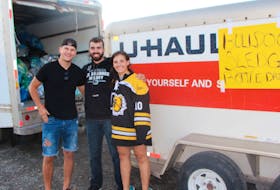 Helping out at a Sept. 27 bottle drive in support of Antigonish Bulldogs inclusive sledge hockey were program volunteer Caelan Quick, program leader Giovanni Akeson and his sister Roselia Akeson. All three are students at St. F.X., where the program started.