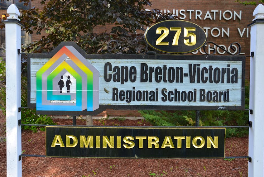 The sign outside the main office of the Cape Breton-Victoria Regional School Board is shown in this file photo.