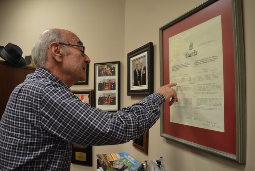 A wall in Mary Chernin’s office in downtown Sydney commemorates many of the honours bestowed upon him through the years, including an appointment to the Order of Canada. Nest week, the Sydney businessman will enter the Cape Breton Business and Philanthropy Hall of Fame for a second time.