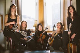 The Scottish group Kinnaris Quintet, from left, Laura-Beth Salter, Fiona MacAskill, Laura Wilkie, Aileen Gobbi, Jenn Butterworth) will perform during Celtic Colours on Saturday, Oct. 12 at Pjila'si: A Wagmatcook Welcome. Contributed/Mike Guest