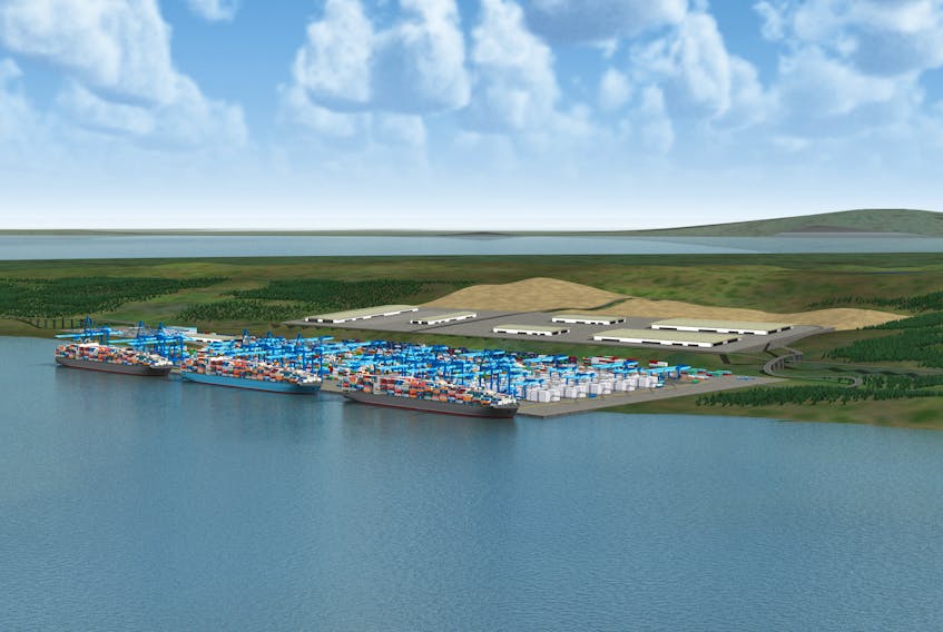 Shown above is a conceptual drawing that shows a view from the water side of the proposed container terminal in Melford, Guysborough County. The proponents behind the proposed container terminal say the contract for the detailed engineering work on the project would be awarded soon.