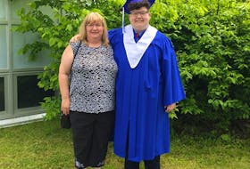 Sefin Stefura (right) stands with his mom, Cathy Stefura, outside Sydney Academy before his graduation on June 27. The transgender teen struggled with acceptance from his family when he came out in grade seven but said he now gets support from many of them, including his mom. “My mom and I are very close now,” he said. Stefura was named Sydney Academy’s 2019 valedictorian and it’s believed to be the first time a trans person in Cape Breton has achieved this.