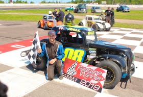 Cory Hall of Jolicure, N.B., took home the 50-lap Colbourne Auto Legend Car feature race at the Sydney Speedway last Sunday.
