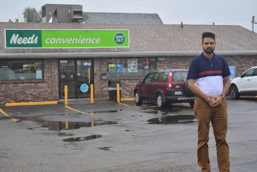 Akashdeep (A.K.) Singh Brar stands in the parking lot of the Needs Convenience store on Victoria Road in Whitney Pier where he was attacked during a work shift with Dynasty Cabs. His alleged assailant was a man who called for a taxi to take him to Sydney Mines. Brar said he thinks the attack was racially sparked due to slurs and insults the alleged assailant said to him before things became physical. Thankful for help from the cashier on duty that night, his boss at Dynasty and fellow staff, Brar hopes going public about the alleged assault will prevent it from happening to others.