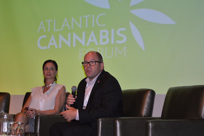 Rosy Mondin, president and CEO of Quadron Cannatech Corp. and the executive director of the Cannabis Trade Alliance of Canada, and Greg Engel, CEO of licensed producer Organigram. CAPE BRETON POST