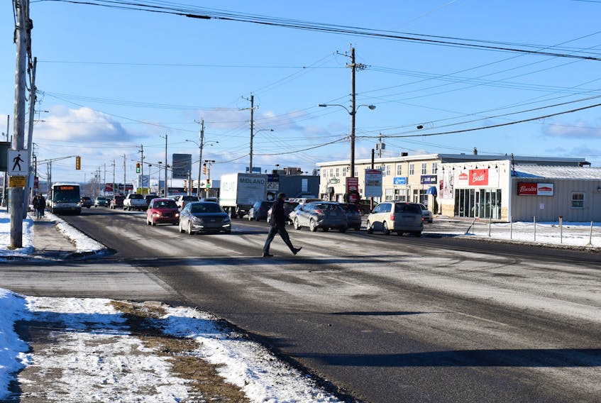 A man uses the crosswalk at the Welton and Reeves streets intersection in Sydney. A recent accident involving a motor vehicle hitting a pedestrian on Dec. 23 has prompted Kim Sheppard to write a letter to the Cape Breton Post in hope that changes will be made. Nikki Sullivan/Cape Breton Post