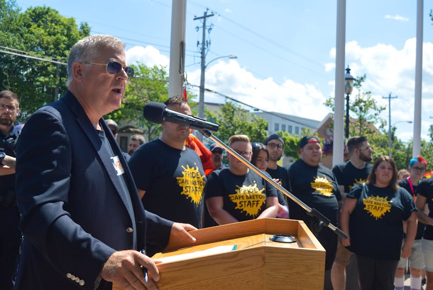 CBRM Mayor Cecil Clarke welcomed people to the flag raising event that launched the CBRM’s 17th annual Pride festival Friday. It is the first local Pride festival to take place since Clarke made a public acknowledgement that he is gay.