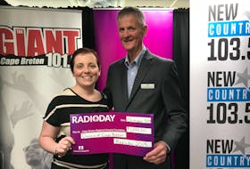 Board Chair and cancer survivor Stan MacDonald, right, is joined by Danielle MacKinnon-Allen, who is living with a brain tumor. Over $1 million was raised for cancer care and other needs at the Cape Breton Regional Hospital during the annual RadioDay 2019.