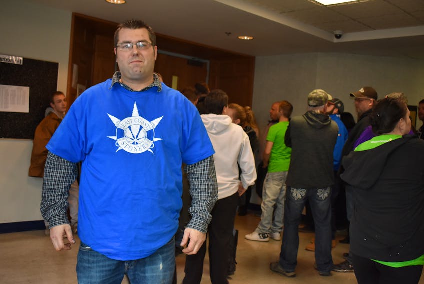 Jeff Tobin stands outside the courtroom before Donald James Campbell’s first appearance. Campbell was one of three people charged in conjunction with a raid of two Cape Breton Medical Cannabis (CBMC) locations and two residences. Nikki Sullivan/Cape Breton Post