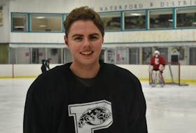 Captain Alec Campbell is shown on the ice during a team practice at the New Waterford and District Community Centre on Tuesday. Campbell and the Glace Bay Panthers will host the Panther Classic high school hockey tournament this weekend at the Canada Games Complex on the Cape Breton University campus.