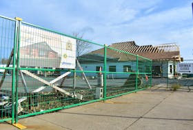 The roof of the new police station in Glace Bay is taking shape and expected to be completed in the coming weeks. The overall project is ahead of its original schedule. An artist's rendition is shown in front of the construction project in this recent photo.