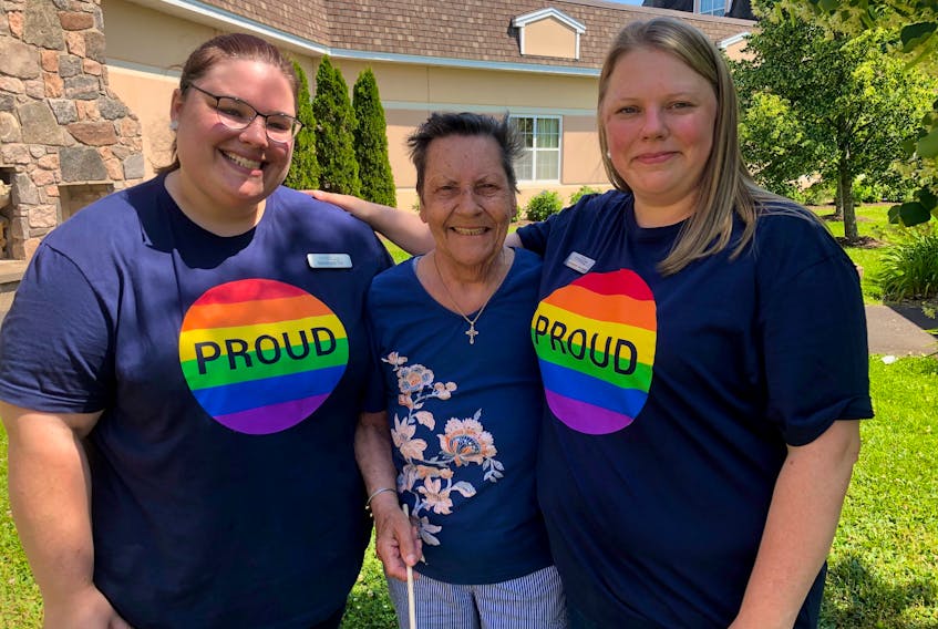 Harbourstone Enhanced Care in Sydney hosted a public picnic and music festival to celebrate Pride Week in Cape Breton. Taking part were Mary White, centre, who lives at Keltic Court, Lori Martel of the recreation department and recreation department director Mairibeth Reilly.
