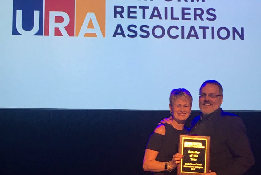 Steve and Katherine van Nostrand’s company Keltic Clothing was recognized with an award at the Uniform Retailers Association Awards in Nashville, Tenn.