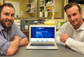 Talem Health Analytics co-founders Matthew Kay, left, and Paul Travis show off the software they’re developing to help physiotherapists and orthopedic specialists track, analyze and predict treatment regimens.