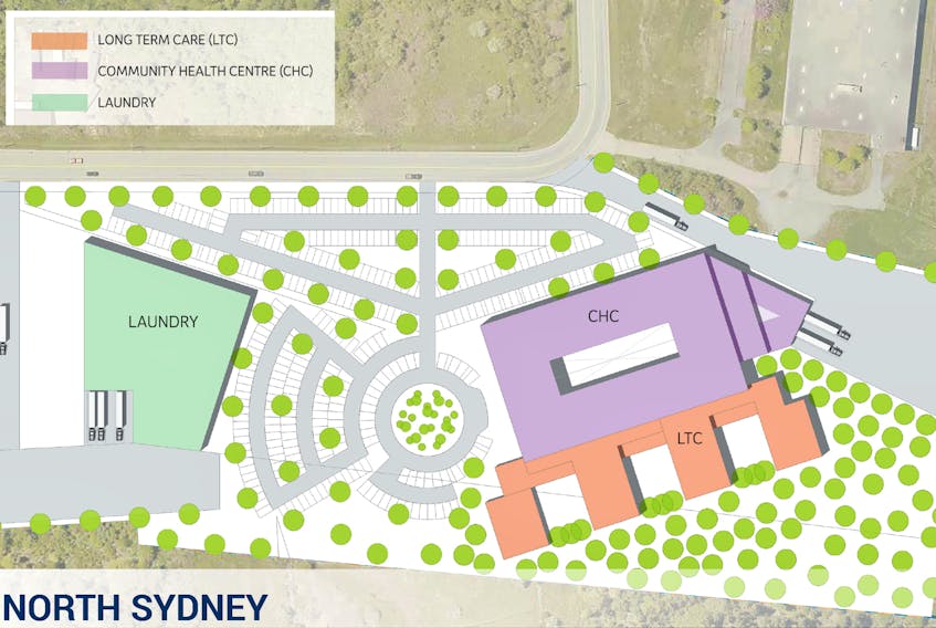 A rendering of the planned North Sydney community health centre, long-term care home and laundry centre. The project will proceed via traditional build not a public-private partnership as previously announced.