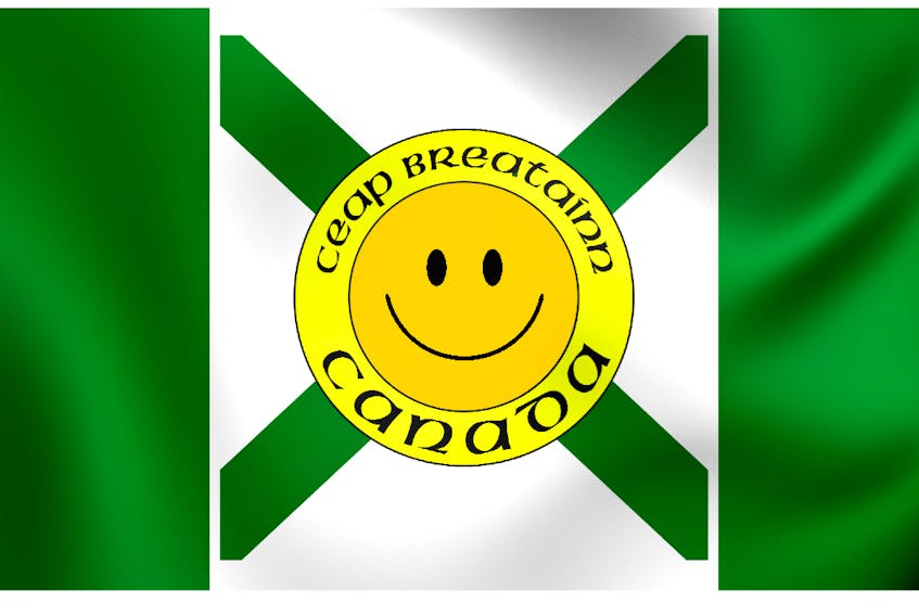 A smiley face is imposed over the centre of the Cape Breton flag in this photo illustration.