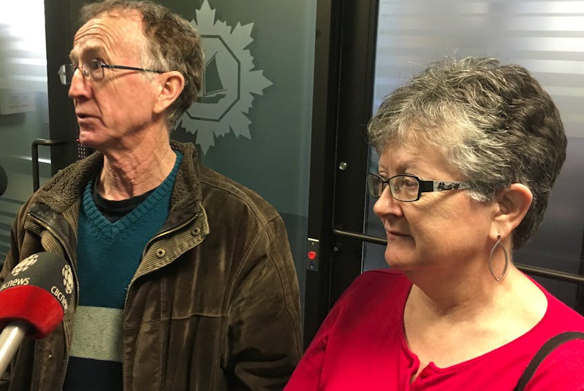 Roy MacInnis, left, of Big Pond Centre, and sister Paula MacInnis attended Wednesday's meeting of Cape Breton Regional Municipality council. They were disappointed councillors voted 7-6 in favour of amending the CBRM land-use bylaw to allow for a proposed RV park and campground to be located next to his farm.