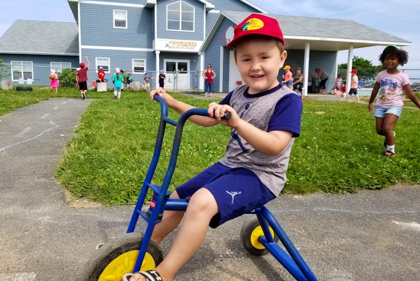 Four-year-old Gavin O’Neill was having a blast riding around on his tricycle during outdoor playtime at the Town Daycare Centre last week in Glace Bay.