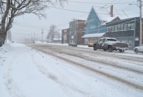 Traffic was sparse on George Street in Sydney at 10:30 a.m. Wednesday, as heavy snowfalls with the second winter storm of the new year to hit the area. About 20 cm of snow is forecasted for the Sydney area.