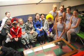 A group of actors playing toys, sugar plum fairies and family members, gather backstage for a photo before the start of the first show on Dec. 8. Pictured here, back row from left, are: Kateri Gouthro, Aubreigh MacArthur, Brennan Duggan, Emma Bugden, Pennie Sheppard, Heather Dalzell, Ella MacArthur, Paige McDonald, Kayleigh Anderson, Rachel MacPhee, Danielle Jessome, Kael Dalton and Ella Hammond (kneeling).