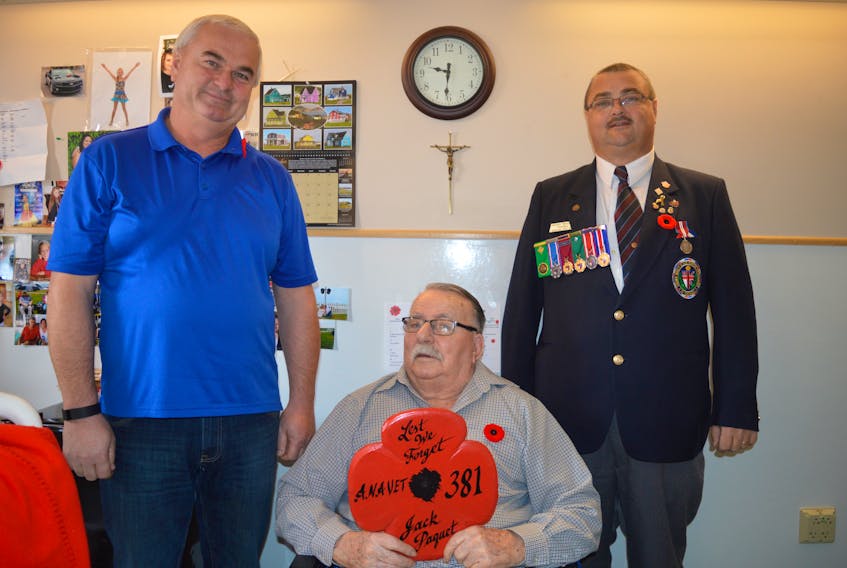 From left, John MacDonald, a member of Bras d’Or Army and Navy Unit 381, veteran Jack Paquet and Sheldon MacDonald, president of Army and Navy Unit 381.
