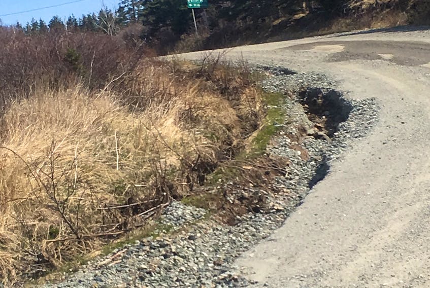 This photo shows one of the many potholes that line South Head Road, which connects the rural communities of Waddens Cove, South Head and South Port Morien to Route 255.