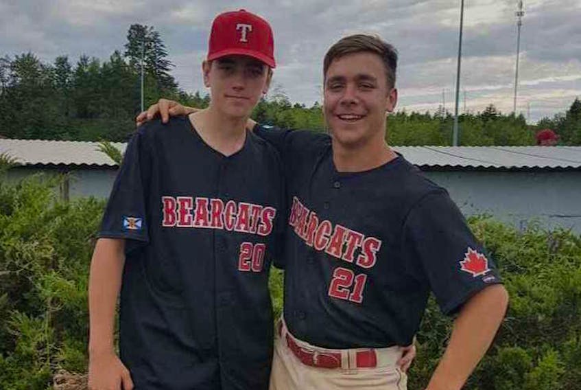 Tyler O’Leary, left, and Parker Spencer will participate in the 18U National Baseball Championship next week in Fort McMurray, Alta. The local players will play for the Truro Bearcats at the event.
