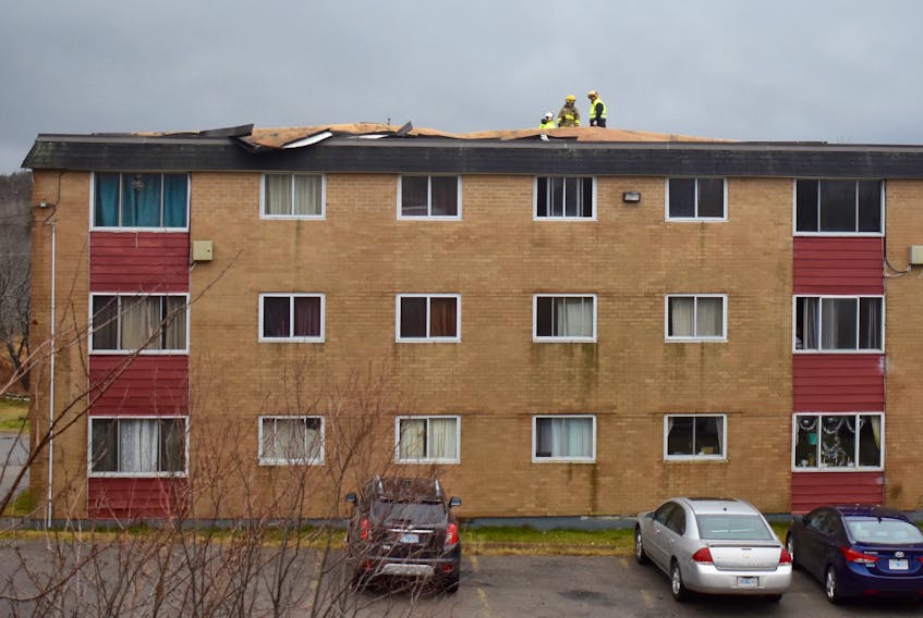 An apartment building at 297 Rotary Dr. in Sydney has been evacuated at the order of the Cape Breton Regional Municipality Tuesday afternoon after strong winds ripped off parts of the roof and rain flooded parts of the four-storey building. Residents are being bussed to Centre 200 where an emergency shelter has been set up.
