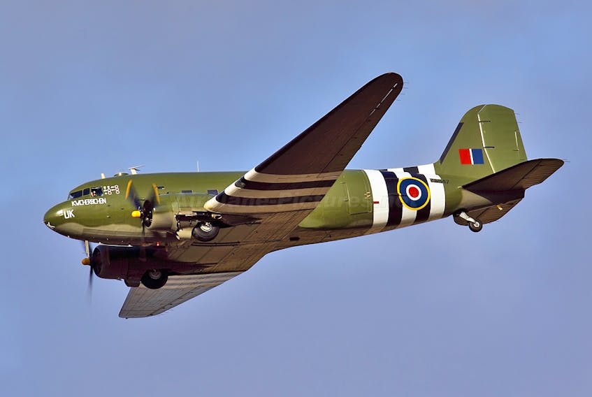 A twin engine English troop transport Douglas C-47 Dakota is shown in this file photo. Dakota KG653 was shot down on Sept. 24, 1944, at Neuleiningen, German. Twenty-three died in the crash, including Donald John MacDonald from Glace Bay