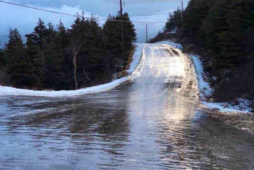 The Meat Cove Road, the only road to the community of Meat Cove, went viral on social media after this picture of thick ice on the roadway was taken, Monday morning. According to the Department of Transportation and Infrastructure Renewal, the roadway was covered in about two to three inches of ice caused by freezing rain Sunday evening and early Monday morning.