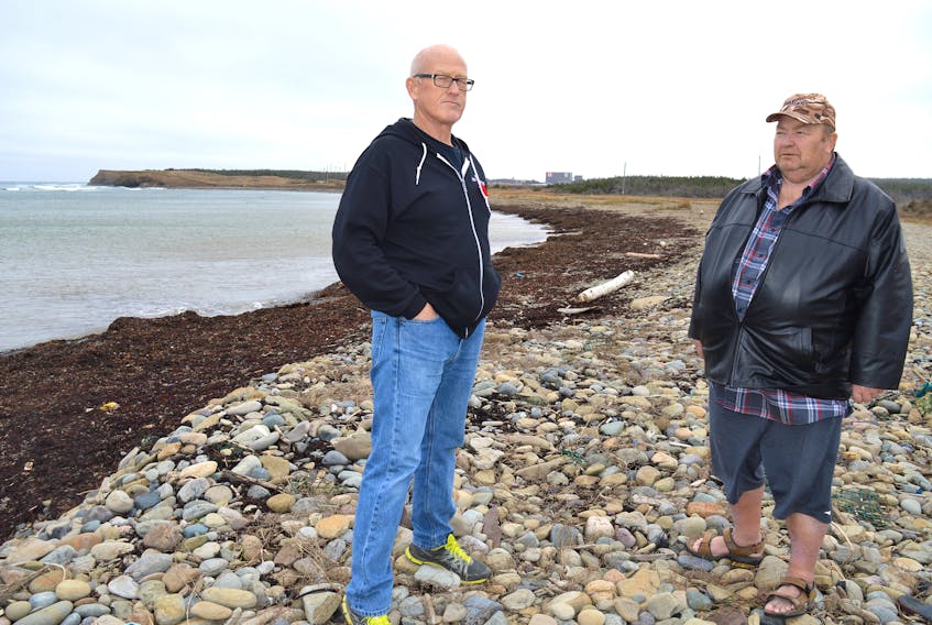 From left, lobster fishermen John Prendergast  and Herb Nash of Glace Bay, president of the Glace Bay Harbour Authority and president of the 4VN Groundfish Management Board. SHARON MONTGOMERY-DUPE/CAPE BRETON POST