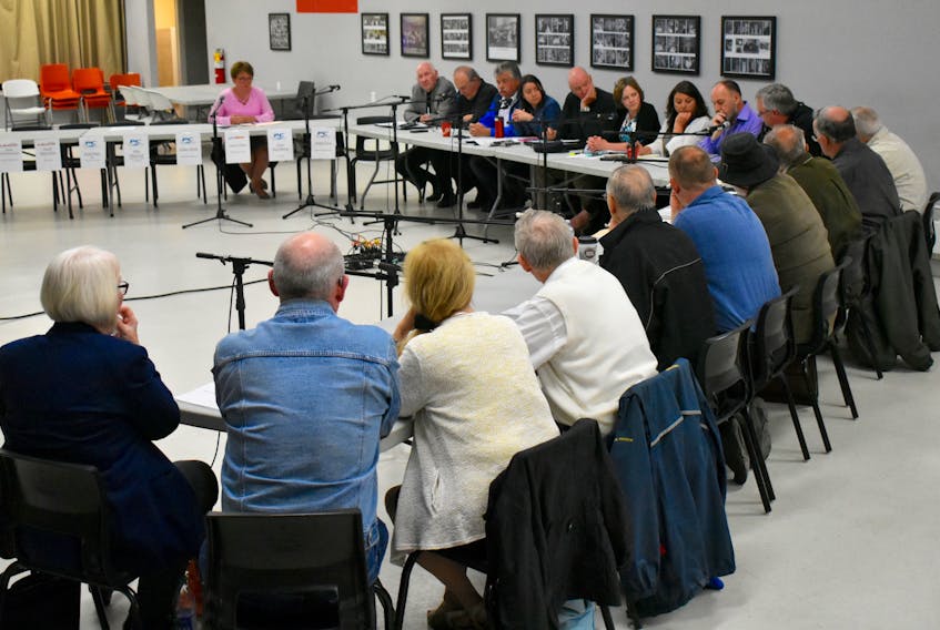 New Democrat MLA Tammy Martin, top left, was the only Cape Breton MLA to accept an invitation to meet with board members of the Nova Scotians for Equalization Fairness advocacy group on Thursday at the Cedars Club in Sydney. However, a majority of the CBRM council, shown at the table to Martin’s left, showed up to discuss the equalization issue with the group’s board members, who sit in the foreground facing the councillors.